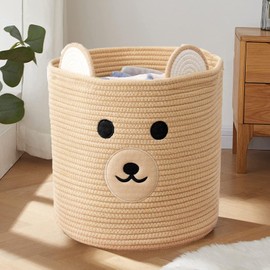 Cesto para la Colada, Cesta Stroage de Punto de Algodón, Canastas Organizadoras Extra Grande L, Cesta de Almacenamiento para Niños, para el Hogar, Dormitorio, Cuarto de Guardería, Caqui