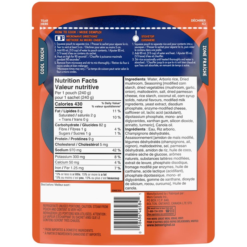 BEN'S ORIGINAL Risotto Creamy Mushroom Side Dish, 240g Pouch