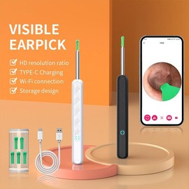 SpringBreak Earwax Removal Tool Set with Camera - Portable 360¬∞ Wide Angle Ear Cleaner with Type-C Rechargeable, Waterproof Endoscope Ear Cleaning Tool for iPhone and Android Phones, Christmas Gift, Winter Gift Set, New Year Gift, Stocking Fillers:_Black