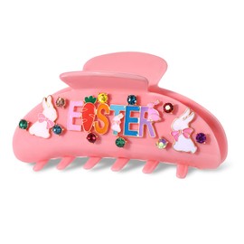 PHALIN Easter Hair Claw Clips for Women Bunny Hair Claws Large Pink Oval Crystal Carrot Hair Barrettes Easter Accessories Outfits Gifts for Spring Holiday (Pattern B)