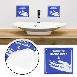 eMagTech 10 Stück 15,2 x 15,2 cm Sanitize Hands Here Schilder, Aufkleber, selbstklebend, wasserdichte Aufkleber