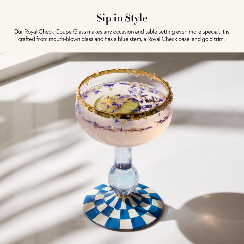 MACKENZIE-CHILDS Coupe Glass, Decorative Stemmed Cocktail Glass, 11 Ounces, Blue-and-White