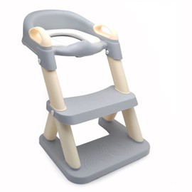 XKMT- Grey Toddler Potty Training Seat Ladder Wider Step Toilet Chair Infant Kid Bathroom Trainer
