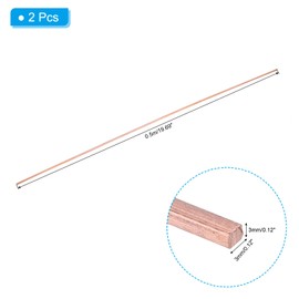 PATIKIL 1/8 x 1/8 x 20" T2 Copper Square Bar, 2pcs Solid Flat Mill Stock for Crafting Maintenance Electrical Architectural Decoration, Copper