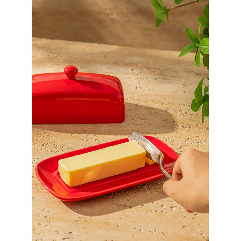 Sweese Butter Dish with Lid, Porcelain Butter Keeper, 7.8 Inch