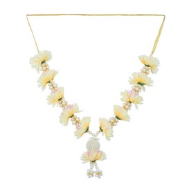 Artificial Mala Rose Flower Ribbon Garland Haar Mala for Idol-Mala with Bead for God Statue Accessories Pooja Sringar Article Ornament for Indian Traditional Festival Home Decor(Size:-9")(Yellow)