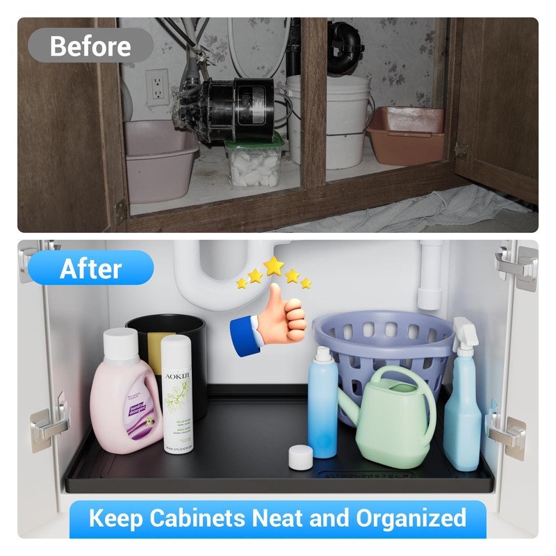 Under Sink Mat for Bathroom Waterproof, 28" x 19" Silicone