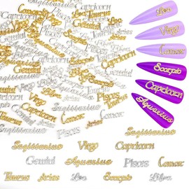 48PCS Twelve Constellation Nail Charms Alloy 3D Letter Nail Charms Nail Art Accessories for Manicurist, Beauty Salon (Silver+Gold)