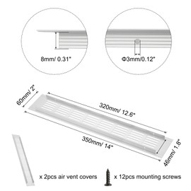 QUARKZMAN Rechteckiges Lüftungsgitter, Aluminiumlegierungsgitter Lüftungsabdeckung mit Montageschrauben für Schrank Kleiderschrank Schuhschrank (350x60mm/14"x2", Silberton)