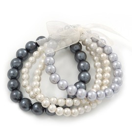Avalaya Multistrand Faux Pearl Bead Flex Bracelet in Grey/White Colours/Up to 19 cm wrist/Size M/L