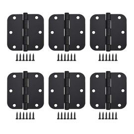 Allucky Matte Black Door Hinges 6 Pack 3x3 Inch Interior Door Hinges for Doors Rounded 5/8" Radius Corners Iron Hinge Door Round Hinge Hardware