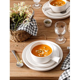 LE TAUCI Soup Bowls with Handles, 20 oz French Onion Soup Crocks, Soup Bowl Oven Safe for Chili, Beef Stew, Ceramic Bowl Set - 5.5 Inch, Set of 4, Arctic White
