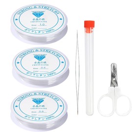 3 Spool Elastic Band for Bracelets, Elastic Jewellery Thread with Scissors and Beading Needle, 0.5 mm, 0.8 mm, 1 mm Nylon Cord for Bracelets, Tear-Resistant Transparent Beads Thread for Jewellery