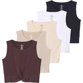 5 Pack Womens Workout Tank Tops Cropped Athletic Shirts Tanks Yoga Exercise Sleeveless Gym Sports Crop Top Ladies Dance Twist Front