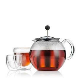 Bodum 1801-16 ASSAM Tea Press , Permanent Filter, Glass Handle, 1.0 L/34 oz) - Black/transparent