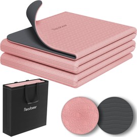 Readaeer Foldable Yoga Mat for Travel Folding Yoga Mat 6mm Thick with Carrying Bag, Non-Slip TPE Exercise Pilates Mat for 72" L x 24" W x 0.24 Inch (Pink)