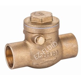 (1Pc) EZ-Fluid 3/4" C X C Sweat Solder Brass Swing Check Valve,Horizontal T Pattern One-Way Non-Return Check Valve,Backflow Water Prevent Valve Lead-Free