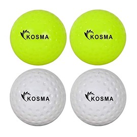 Kosma Pack of 4 Dimple Hockey Ball | Outdoor Sports Practice Training Balls – 2Pc Each of Fluorescent Yellow & White