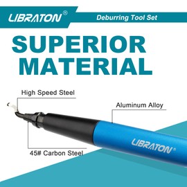 Libraton Deburring Tool, Aluminum Alloy Deburrer with 11 High-Speed Steel Blades, Professional Burr Remover Kit, 360 Degree Rotary Head, for Metal, Resin, Copper, Plastic, 3D Printing, Wood