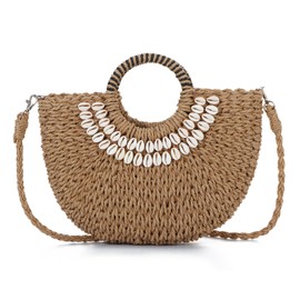 SUKUTU Beach Bag Made of Straw Woven Crossbody Shoulder Bags Top Handle Satchel Handbag Purse for Summer, brown