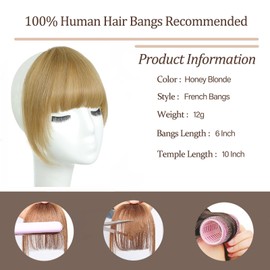 YBYMCAI Clip In Bangs-Fake Bangs Hair Clip Blonde Clip On Bangs Real Human Hair Curtain Bangs For Women Clips French Bangs Hair Extensions Fringe With Temples Hairpieces Curved Bangs For Daily Wear