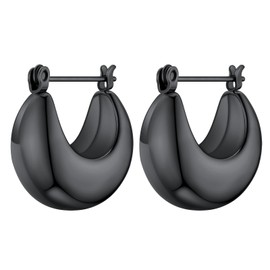 FindChic Hoop Earrings for Women Girls Stainless Steel Chunky Huggie Hoop Earrings Silver/Gold/Black, Thickness 5.7/7.7/11 mm, Metal, No Gemstone