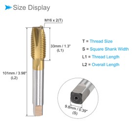 CoCud Spiral Point Tap Metric M16 x 2 Thread Titanium Coated High Performance Steel 6542 Screw Milling Threading Tap (Use: for Listening Drill) Pack of 1