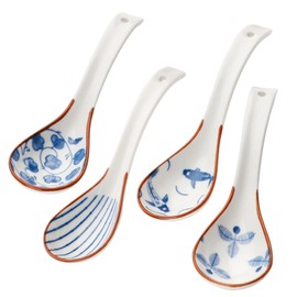 NIDHFG 4 Pieces Of Retro Soup Spoon, Ceramic Spoon, Ramen Spoon, Durable Tableware, Kitchen Supplies.