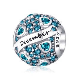 Symreite December Birthstone Charm 925 Sterling Silver Birthday Bead Charms Jewellery Gifts Compatible with European Bracelets for Women