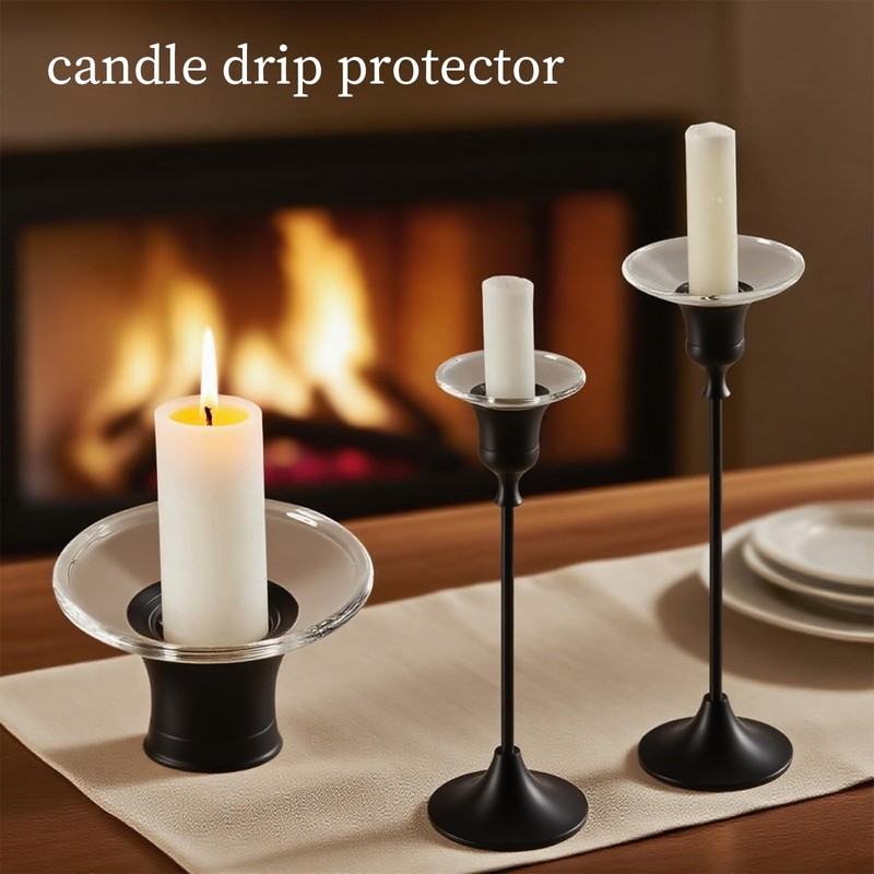 Glass Bobeches for Candlestick Holders 3pcs Candle Drip Protectors Clear