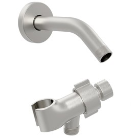 Huttdmel Showerhead Holder Adjustable, Shower Arm 6 inch with Flange, Shower Holder Bracket for Handheld Shower Head Connector, 360° Swivel Wall Mount Easy to Install, 24 Support(Brushed Nickel)