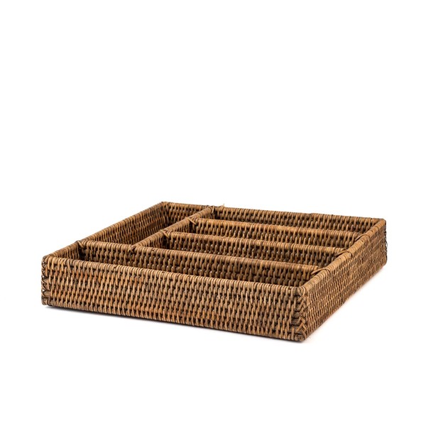 H&H Brown Rattan Cutlery Tray 5 Seater 34 x 32