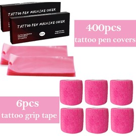 Urknall Fundas grandes para bolígrafos de tatuaje con cintas de agarre, 400 unidades, incluye 6 fundas protectoras desechables (rosa)