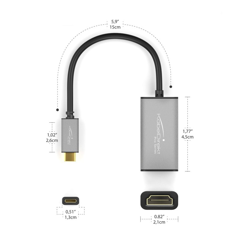 KabelDirekt – USB C to HDMI adapter – 0,15m –