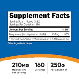 Nutricost Citrato de Magnesio 250g - Citrato de Magnesio Polvo - El Citrato de Magnesio - Citrato de Magnesio Puro en Polvo - Digestión - Energía - Re