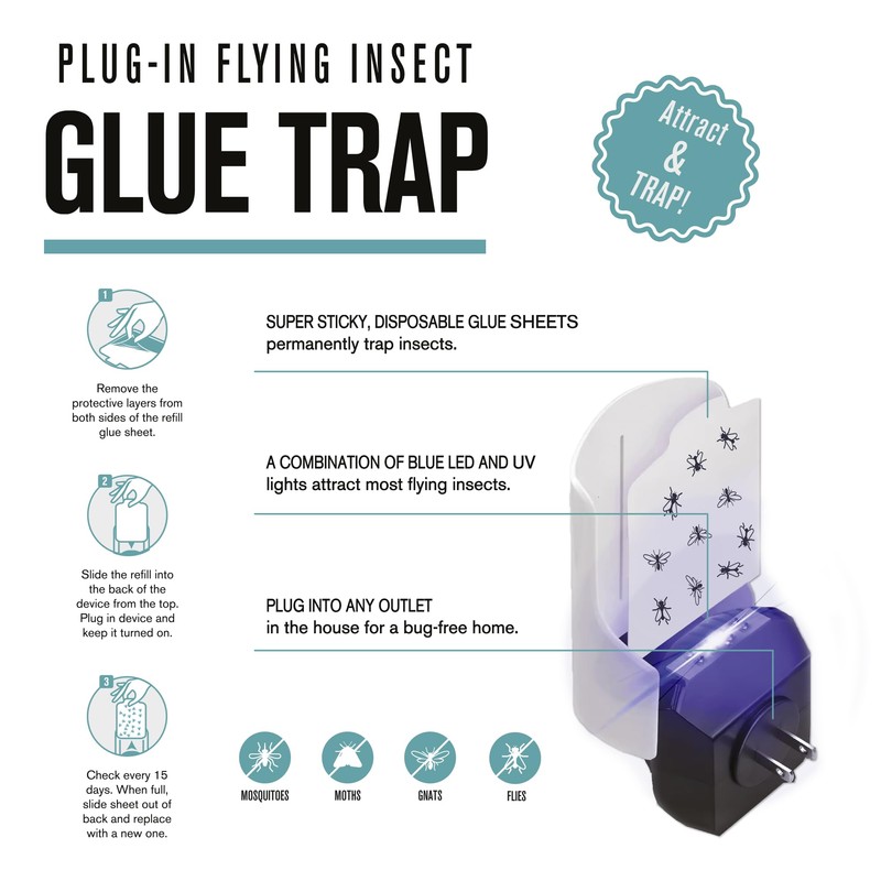 Plug-in Flying Insect Glue Trap - LED and UV Attractant