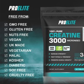 Creatine Monohydrate 3000mg - 420 Tablets - Gym Energy Supplement for Men & Women for Workout - Micronised Creatine Powder Capsules Alternative - Vegan & Keto Unflavoured by PROELITE