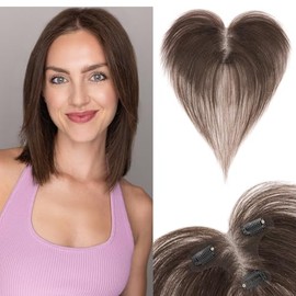 S-noilite Clip in Wispy Bangs Hair Topper Human Hair Bangs Clip for Women, T-part Lace Base Real Hair Topper Hair Piece for Daily Wear(Wispy Bangs,Dark Brown)