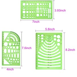 QISF Pack of 9 Circular Stencils, Circular and Oval Stencils, Plastic Measuring Stencils, Geometric Drawing Rulers and Triangular Architect Scale Ruler, for Office and School, Building