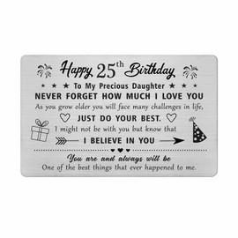 FALOGIJE 25th Birthday Cards Gifts for Daughter, Birthday Gifts for 25 Year Old Daughter, Engraved Metal Wallet Card