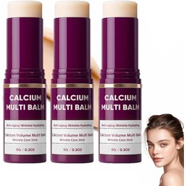 Calcio Volumen Multi-Balm, Varilla de núcleo de arrugas, colágeno coreano palo húmedo, antienvejecimiento, humedad, almendra y vitamina E para bálsamo labial, crema de ojos y cuello (3PCS)