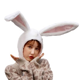 LINBVOFA Bunny Hat Cute Rabbit Ears Costume Funny Party Plush Hood, White
