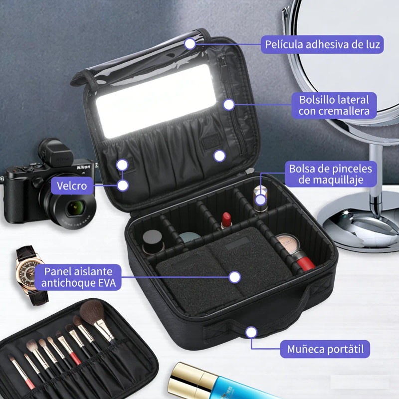 Estuche De Maquillaje Profesional Viaje Divisores Xl Negro Negro