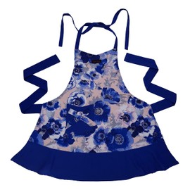 Ragged Rose Retro Floral Apron, Cotton, Blue, M-l