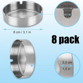 Ashtray, Pack of 8 Round Stainless Steel Ashtrays, Used in Bars, Restaurants, Bedrooms, Outdoors