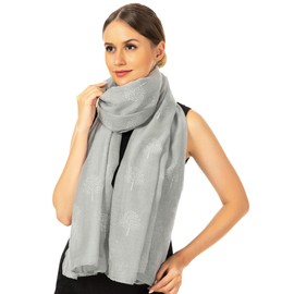 World of Shawls Mulberry Tree Scarf Shawl Wrap Soft Warm (Light Silver With White Tree)