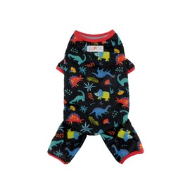 ASPCA Dog Pajama for Medium Pets, Soft Fleece Indoor Calming Apparel for Dogs and Puppies with Thin Coat, Multi Dinosaurs