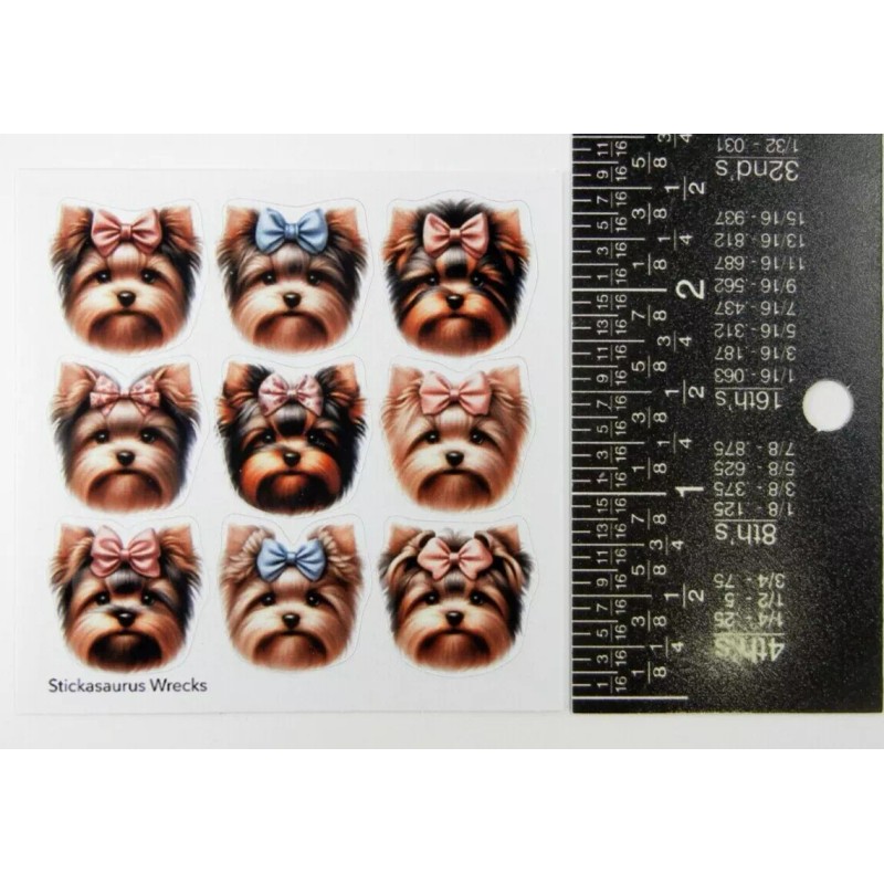 Stickasaurus Wrecks Yorkie Dogs With Bows Mini Sticker Sheet