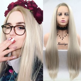 Xiweiya Long Hair Straight Wigs Ombre Lace Front Blonde Wigs Heat Resistant Synthetic Lace Front Wigs For Women Side Parting Natural Hairstyle Cosplay Wigs