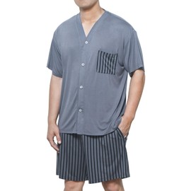 Donfri Modal Mens Pyjamas Set Shorts and T Shirt for Men, Soft Loungewear V-neck with Button-down Closure Summer Nightwear (XL,Deep Grey)
